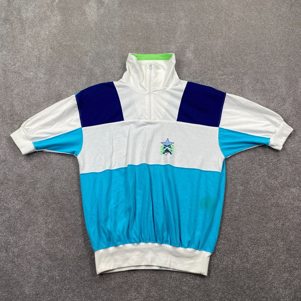 Koret Francisca Quarter Zip Shirt Women Small Aqua Blue Star Fish Vintage